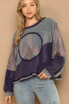 Blue POL Oversized round neck long sleeve french terry top Shirt