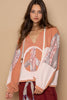 POL Hooded V-neck Oversize Fit balloon long sleeve Pullover Top Shirt