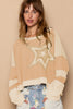 POL Oversized Round Neck Long Sleeve Knit with Star Patch Work Top Shirt Pullover