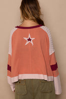 POL Oversized Round Neck Long Sleeve Knit with Star Patch Work Top Shirt Pullover