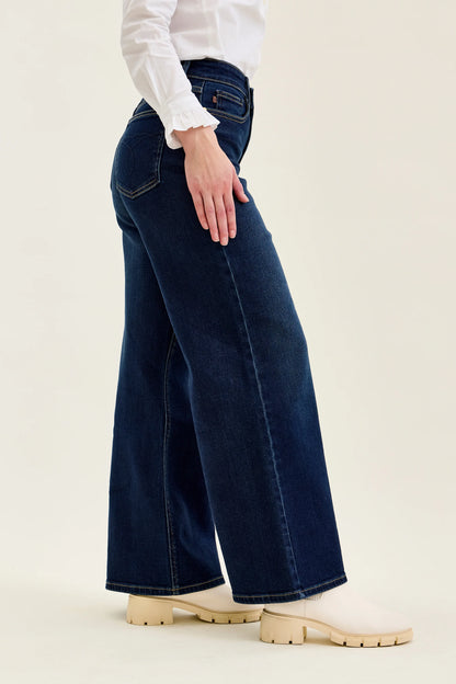 82748 PETITE HW LUX Retro Wide DK Twilight Blue Judy Blue Jeans