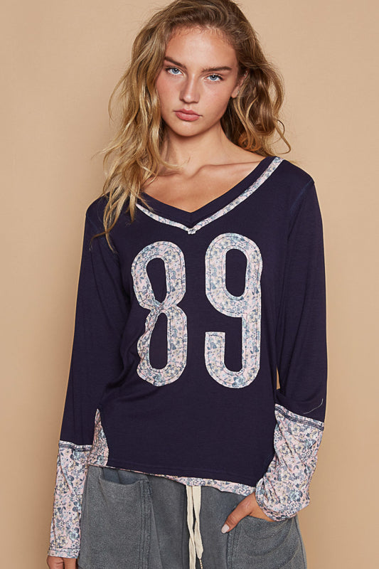 POL V Neck Long Sleeve Shirt Top