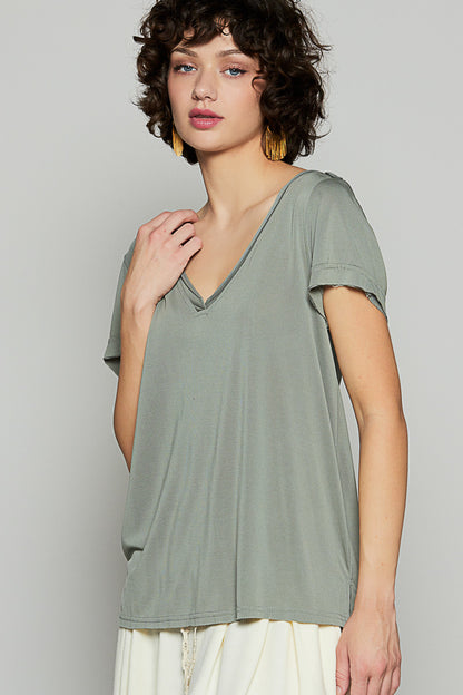 Forever favorite Basic Rose Petal Knit Top Shirt POL V neckline