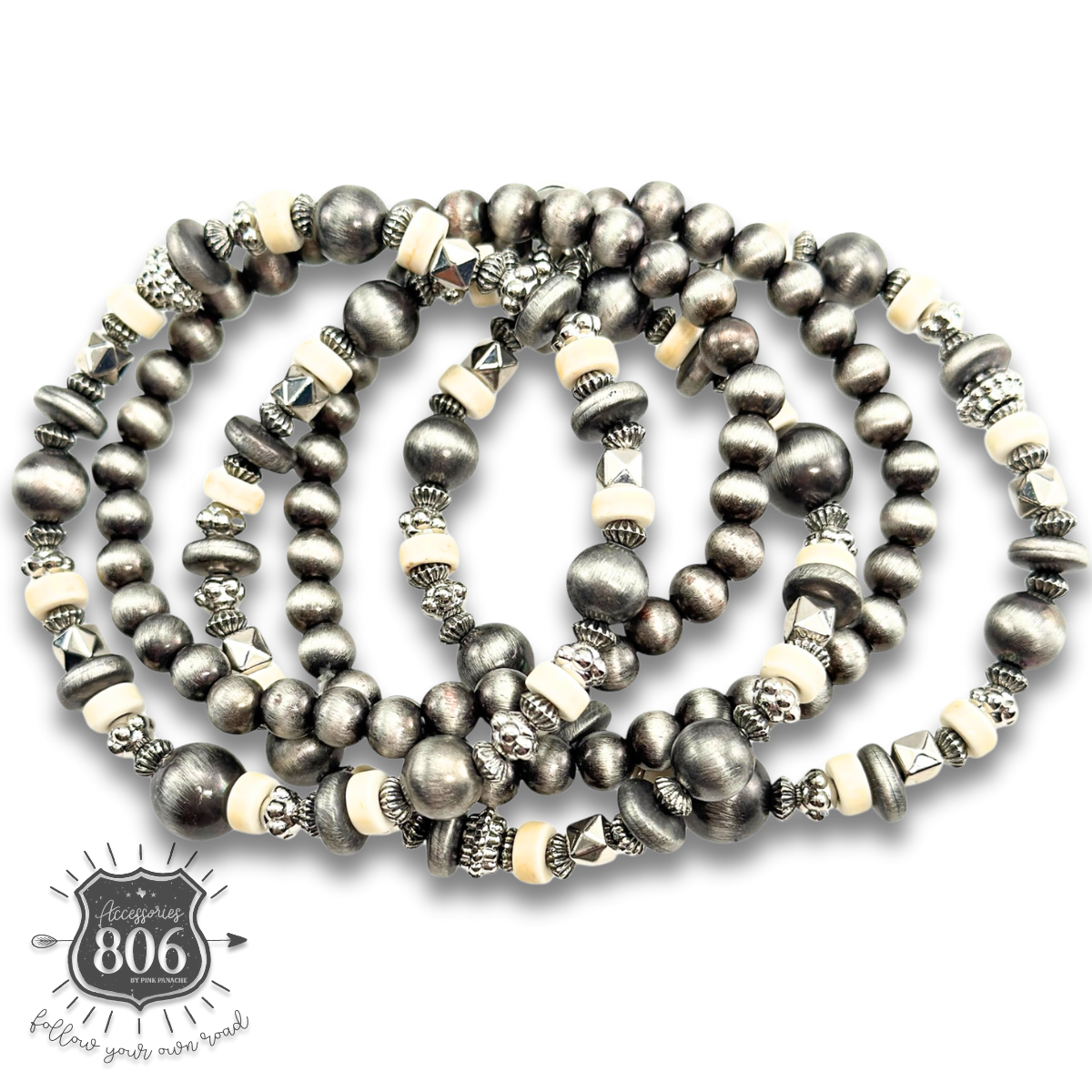 Silver mixed bead bracelet set