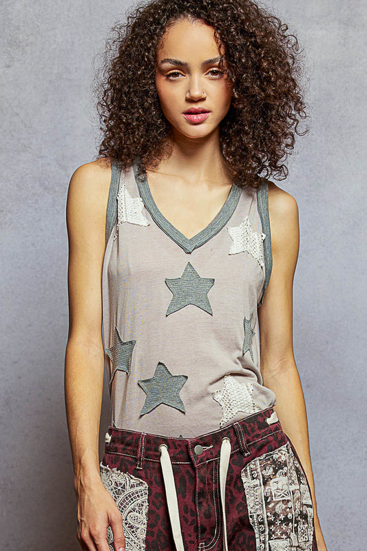 V-neck sleeveless regular fit Top star patch Shirt POL