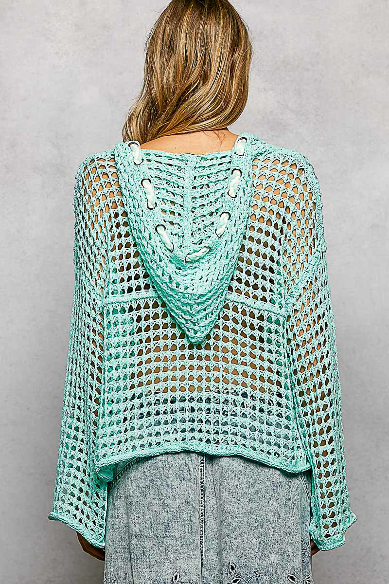 V-neck long sleeve regular fit hoodie thin sweater top POL