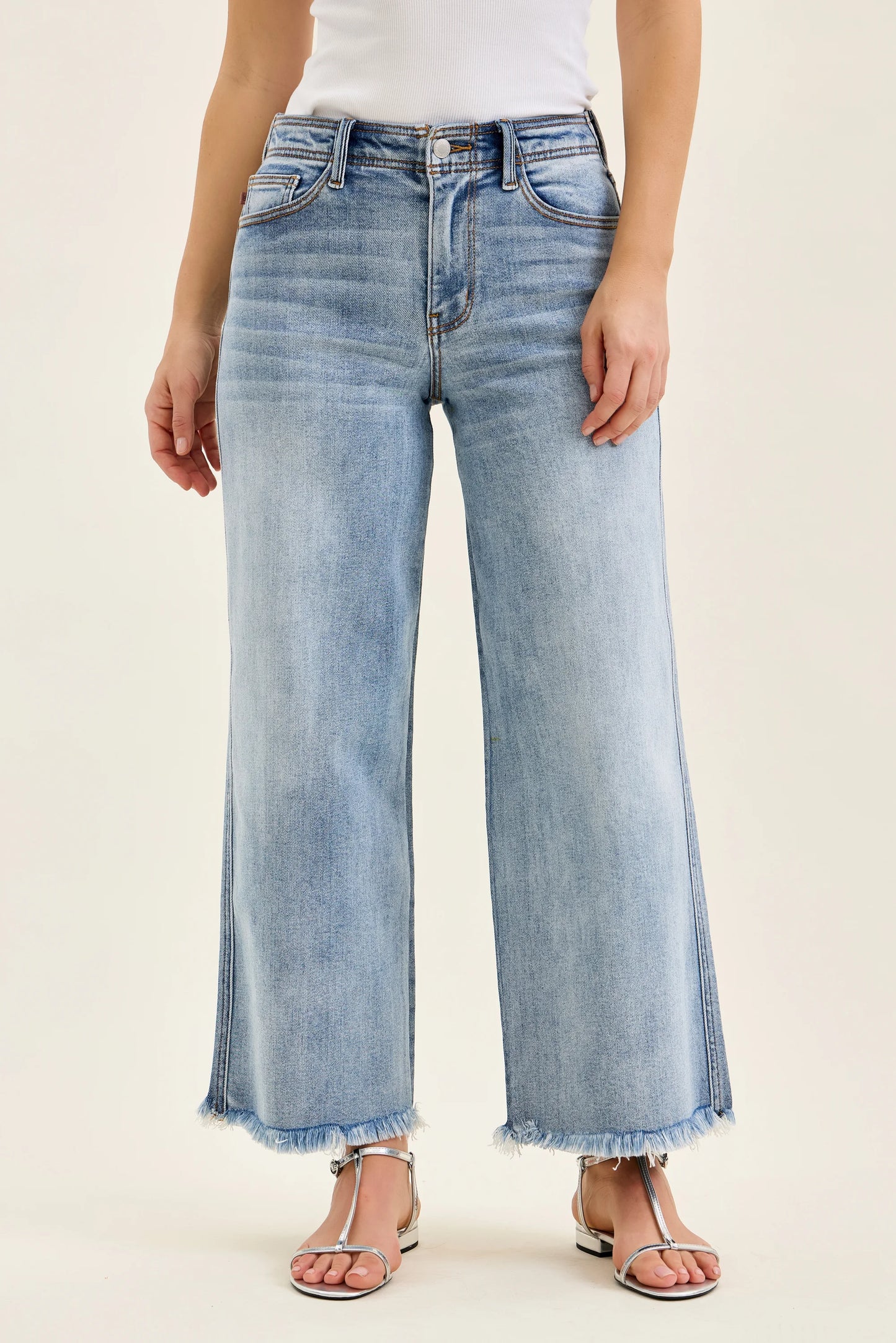 Judy Blue 82728 MR Ankle Wide Leg + Hollywood Waistband + Fray Hem Jeans