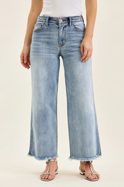 Judy Blue 82728 MR Ankle Wide Leg + Hollywood Waistband + Fray Hem Jeans