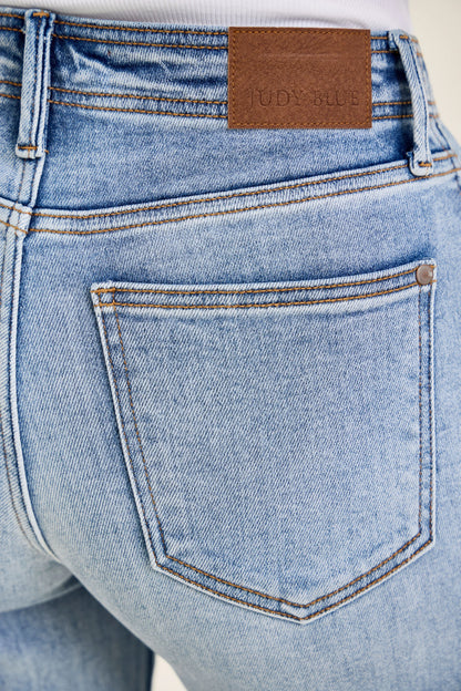 Judy Blue 82728 MR Ankle Wide Leg + Hollywood Waistband + Fray Hem Jeans