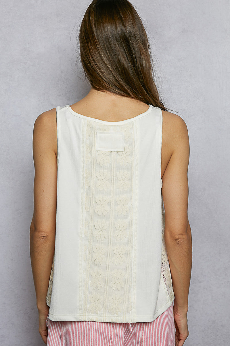 Round Neck sleeveless regular fit top in rib with crochet Shirt Top POL