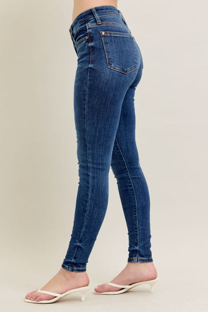 82252 Judy Blue Mid Rise Handsand Classic Skinny Jeans