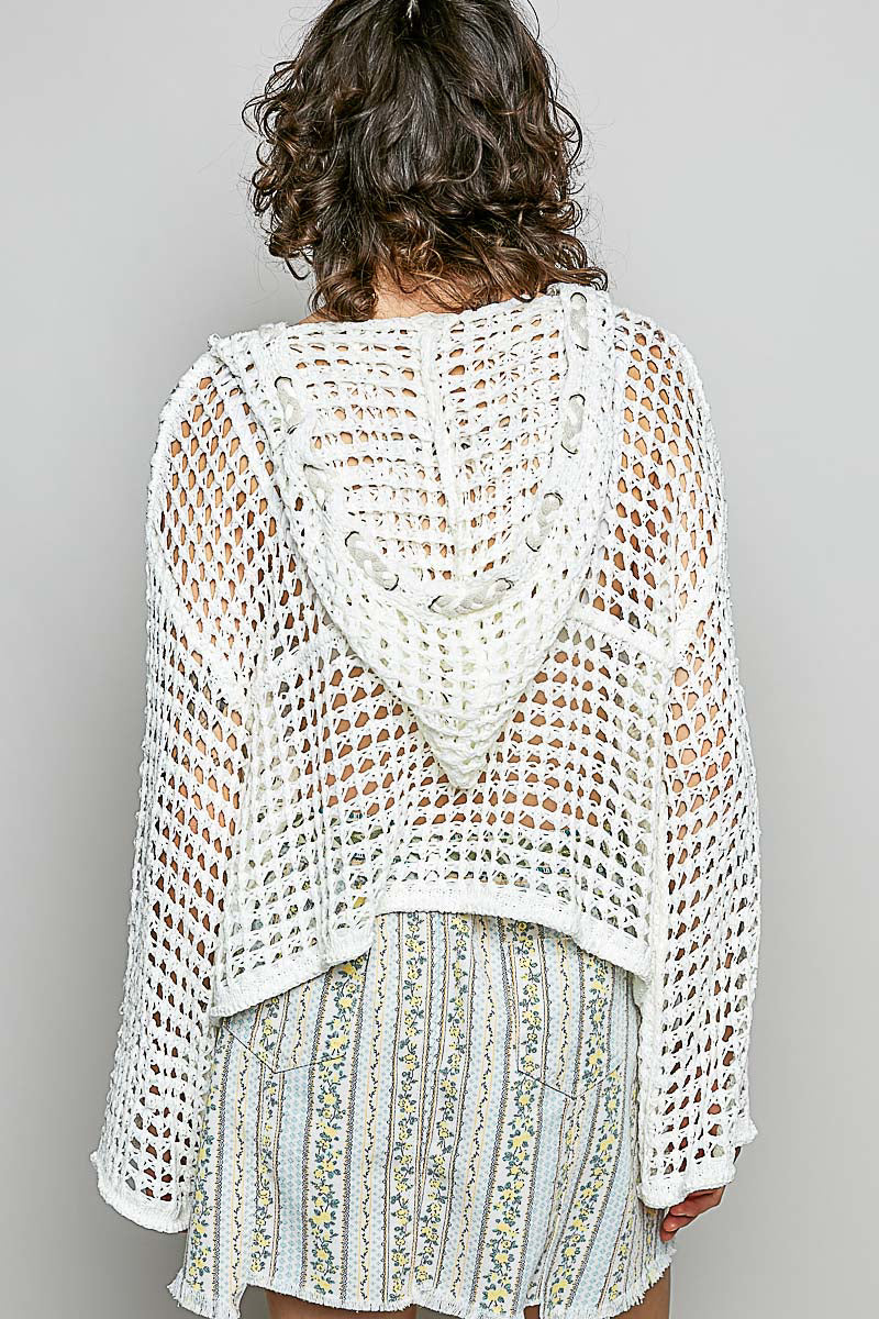 V-neck long sleeve regular fit hoodie thin sweater top POL