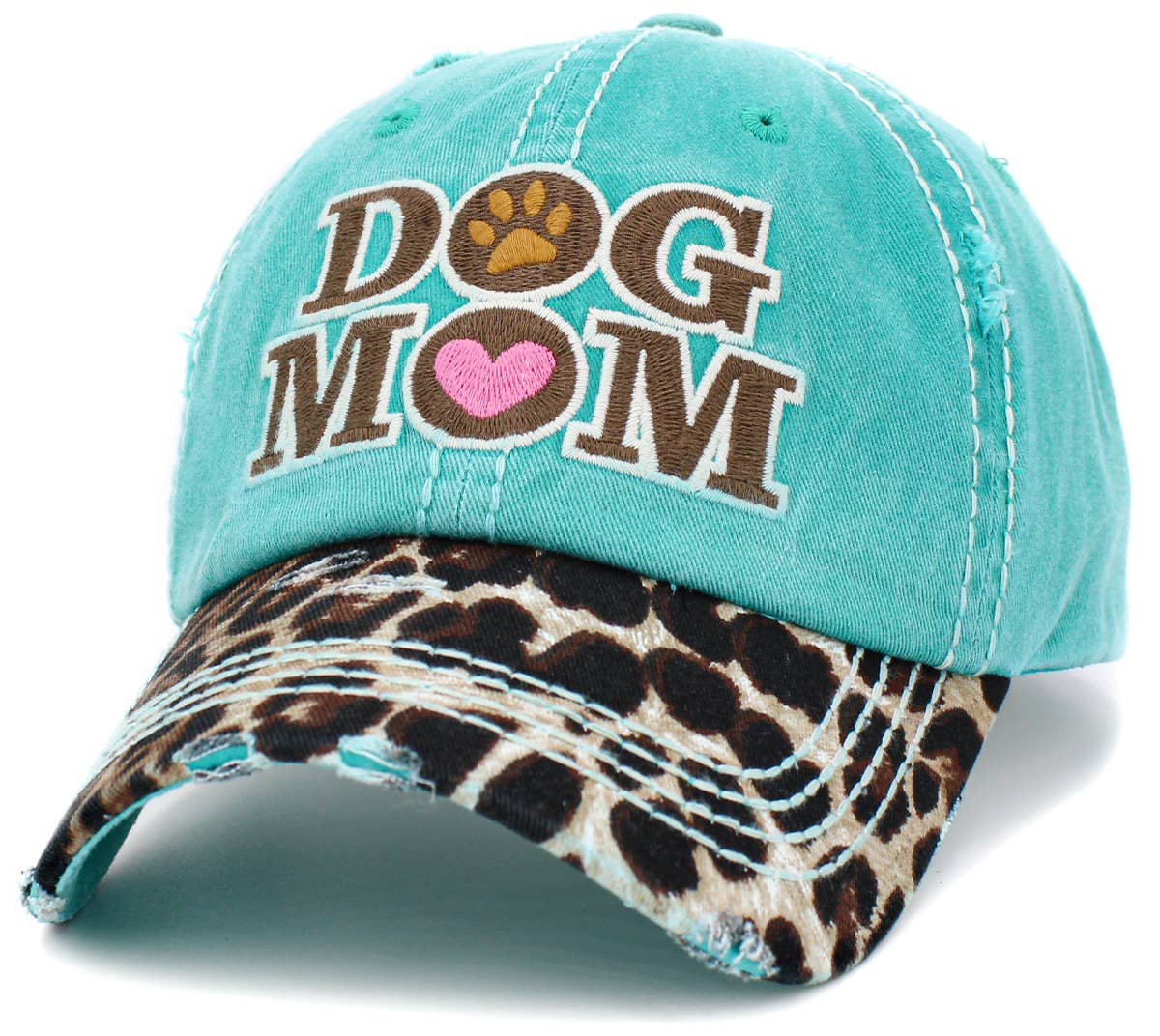 Dog Mom Leopard Washed Vintage Ballcap: BLK