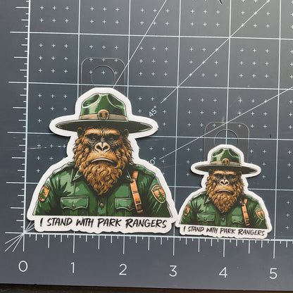 Sad Sasquatch, I Stand with Park Rangers, Vinyl 3" Sticker