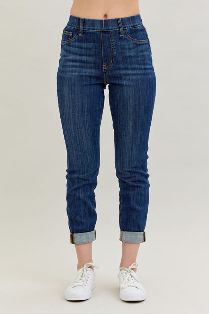 88750 HW Pull On Double Cuff Slim Jeggings Judy Blue Jeans