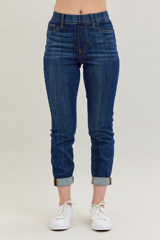88750 HW Pull On Double Cuff Slim Jeggings Judy Blue Jeans