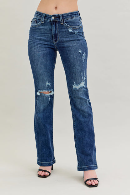 82541 Mid Rise Hand Sand & Destroy Bootcut Judy Blue Jeans