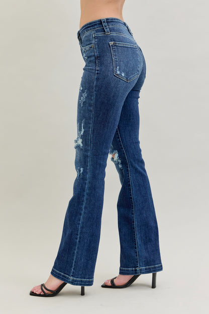 82541 Mid Rise Hand Sand & Destroy Bootcut Judy Blue Jeans