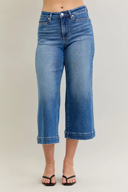 Judy Blue 881006 MR Wide Crop with Vintage Pockets Wide Hem Jeans
