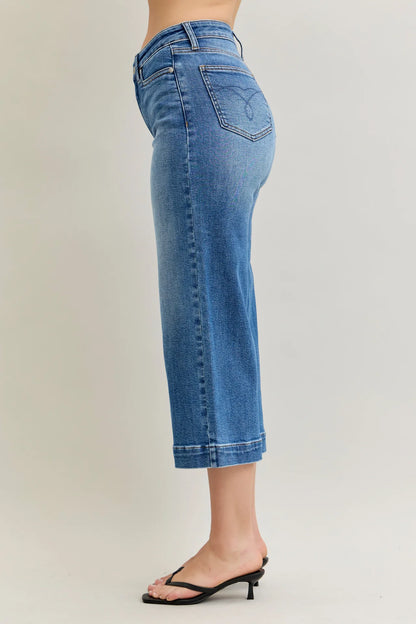 Judy Blue 881006 MR Wide Crop with Vintage Pockets Wide Hem Jeans