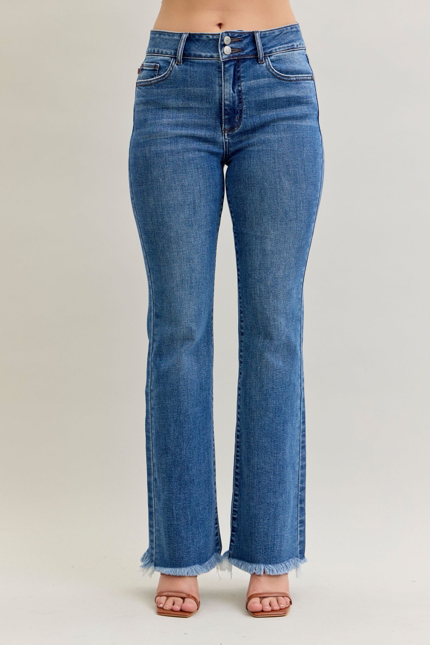 82686 Judy Blue High Waist Bootcut Double Button Waistband Jeans