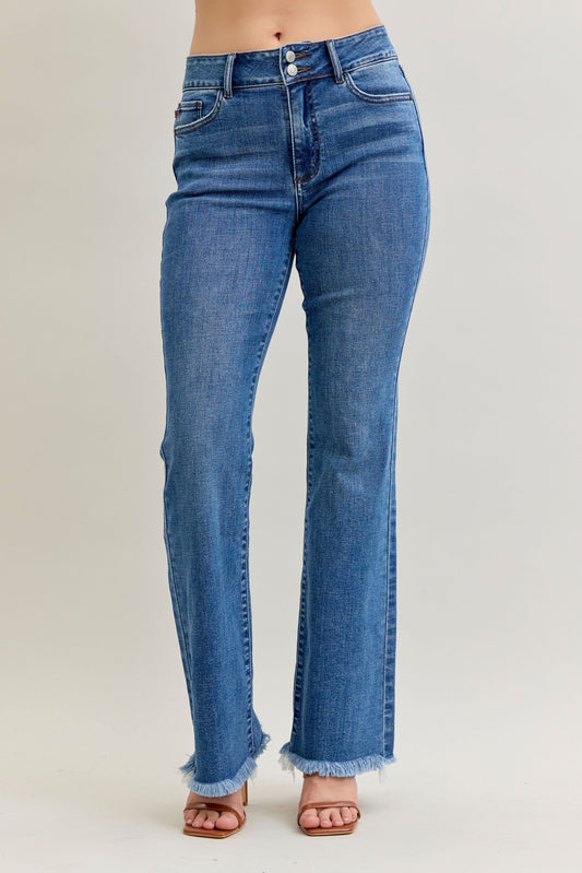 82686 Judy Blue High Waist Bootcut Double Button Waistband Jeans