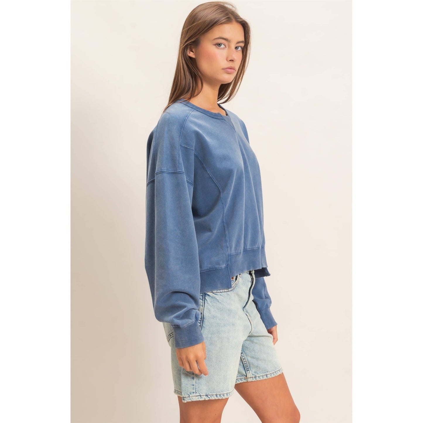 Acid Wash Seam Detail Crew Neck Sweatshirt DZ26A655