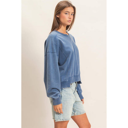 Acid Wash Seam Detail Crew Neck Sweatshirt DZ26A655