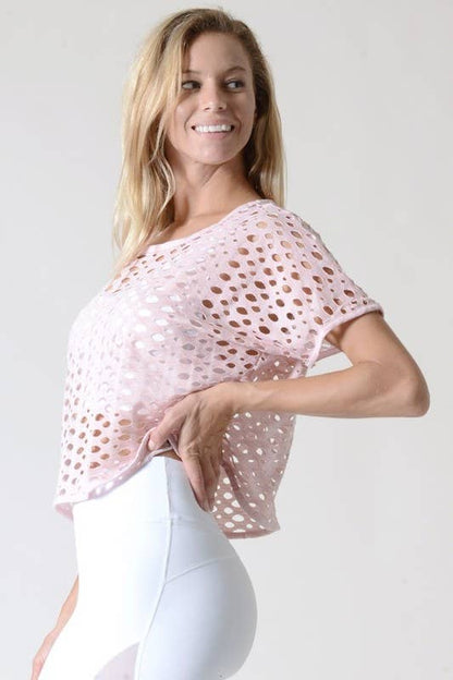 Hole Detail Short Sleeve Crop Top 689