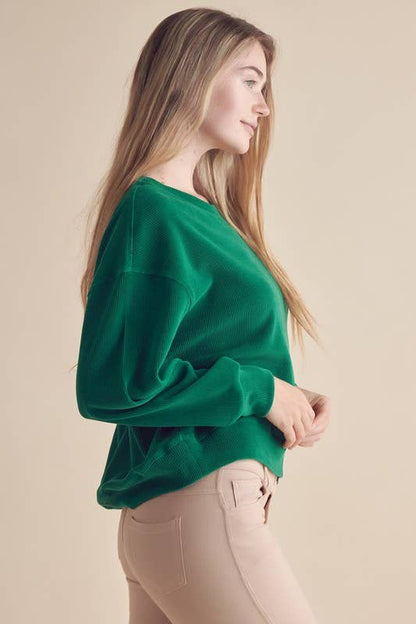 Yelete Relaxed Fit Corduroy Rib Knit Top TP2403