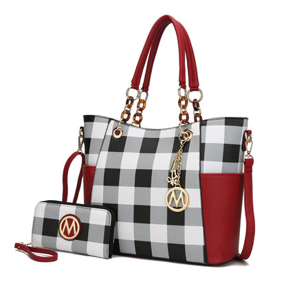 MKF Mariely Checker Tote Bag & Wallet Set Women Handbag