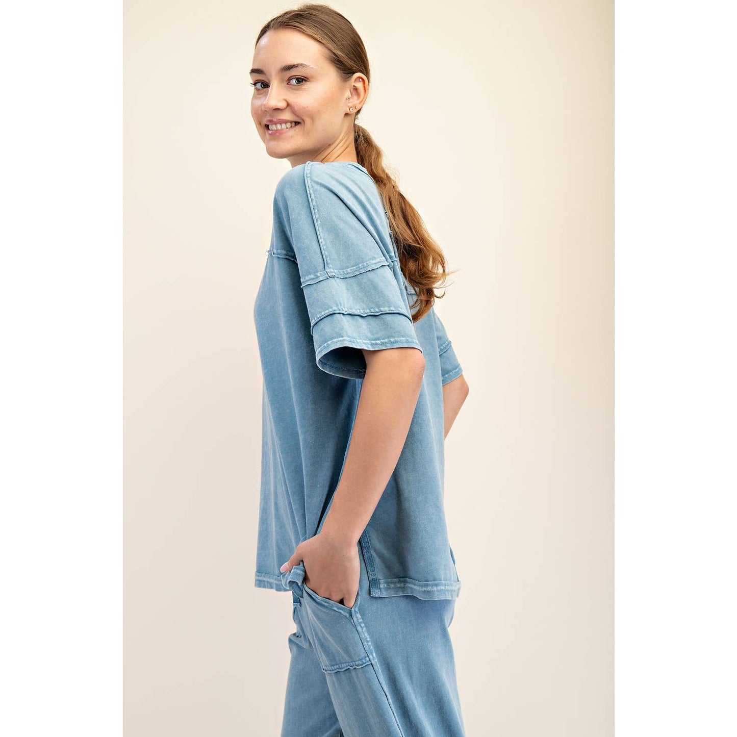 Rae Mode Mineral Washed Short Sleeve Top T Shirt T9984