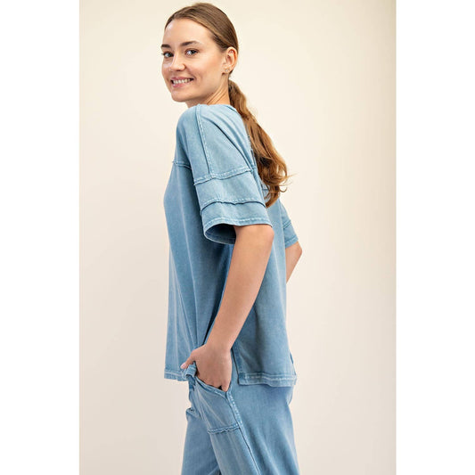Rae Mode Mineral Washed Short Sleeve Top T Shirt T9984