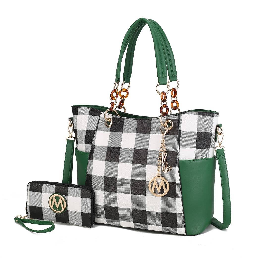 MKF Mariely Checker Tote Bag & Wallet Set Women Handbag