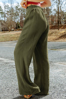 Green Crinkle Textured Wide Leg Pants Little Daisy