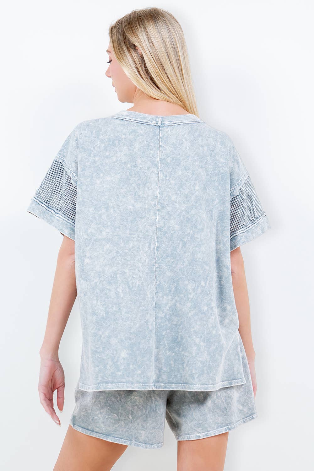 Mineral Wash Mesh Pocket Sleeve top HT5649
