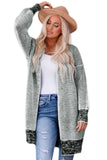 Gray Plaid Knitted Long Open Front Cardigan: Gray / M / 65%Acrylic+35%Polyester