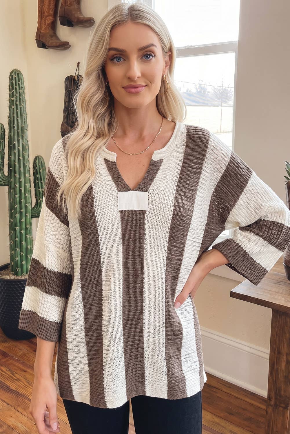 66 Fall 2026 Casual Stripe Bracelet Sleeve Top