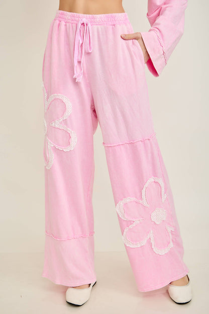 Mineral Washed Half cut Daisy terry thermal Pants HP6809