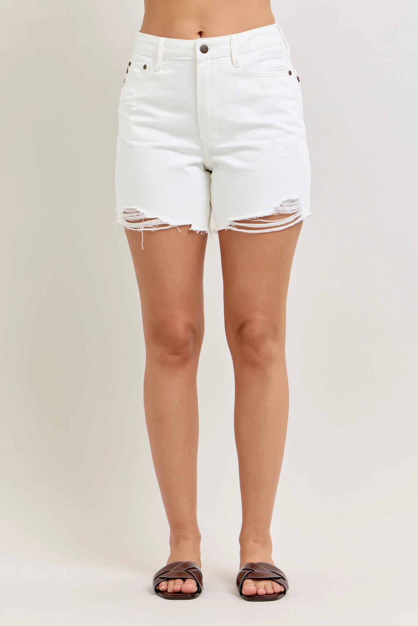 Judy Blue 150365 High Waist Rigid Magic Dad Shorts with Cell Phone Back Pocket