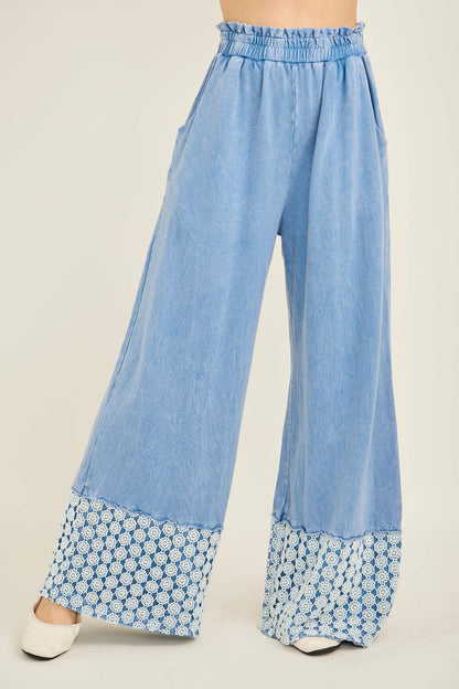 Mineral Washed Flower Daisy Long Leg Pants HP6016P1