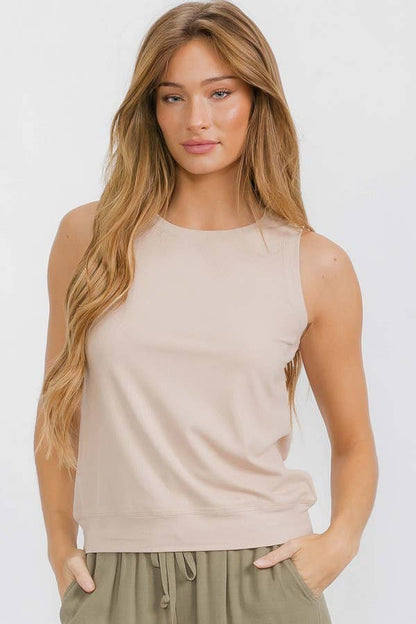 Women's Ribbed Viscose Crew Neck Loose Fit Tank XL