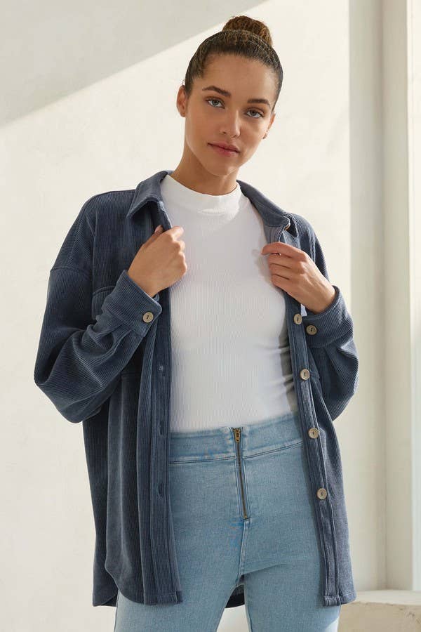 Women's Corduroy Button Up Shacket Fall Style TP2583