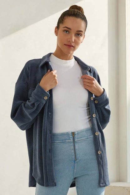 Women's Corduroy Button Up Shacket Fall Style TP2583