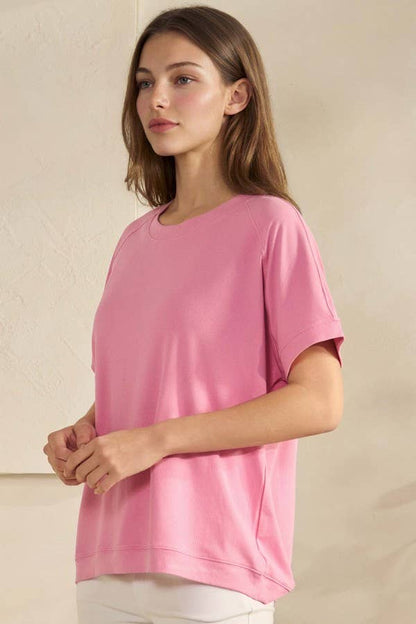 Yelete Ribbed Relaxed Fit Crew Neck Top Shirt