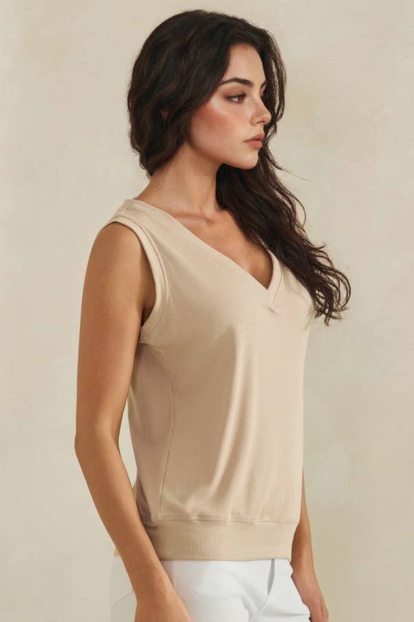 LuxeAir Ribbed Relaxed V-Neck Tank Top