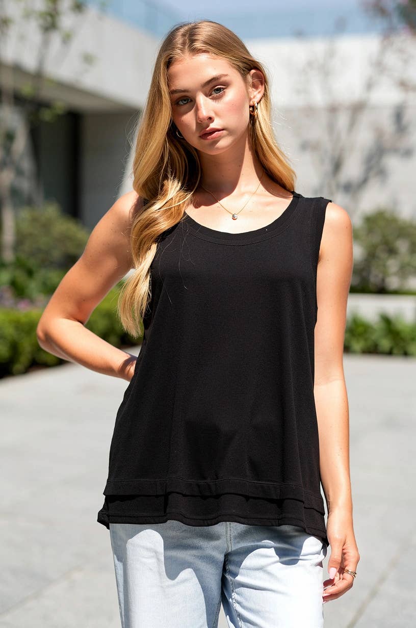 Dear Scarlett Baby Ribbed Tank Top w/ Raw Edge Detail