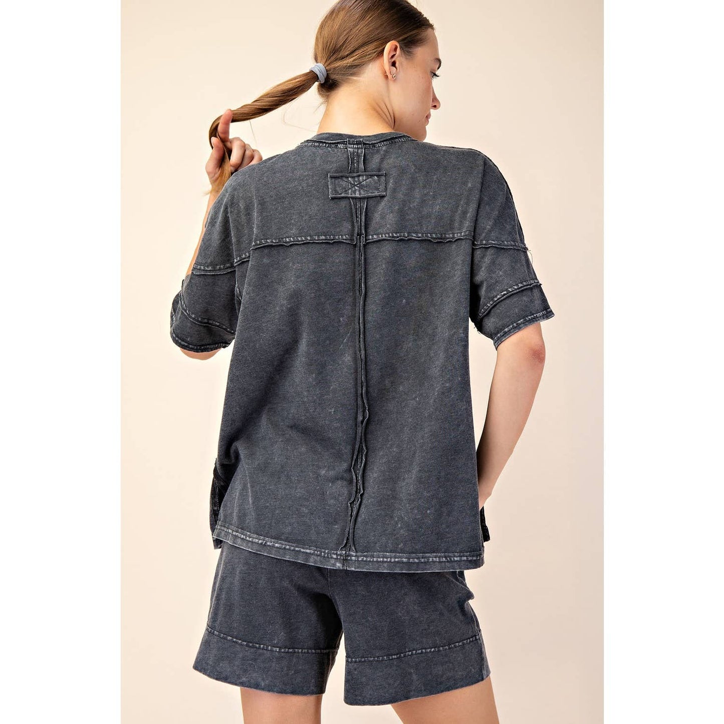Rae Mode Mineral Washed Short Sleeve Top T Shirt T9984