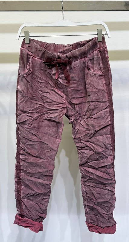 Stonewashed Ribbon Side Stripe Drawstring Crinkle Joggers