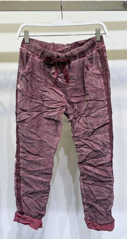 Stonewashed Ribbon Side Stripe Drawstring Crinkle Joggers